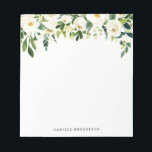 Watercolor White Spring Flowers Custom Name Notepad<br><div class="desc">Watercolor White Spring Flowers Personalised Notepad | An elegant and whimsical notepad featuring white flowers and foliage. This will be a perfect feminine accent for your office.</div>