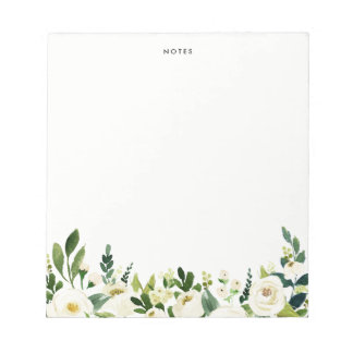 Watercolor White Spring Flowers Personalised Notepad