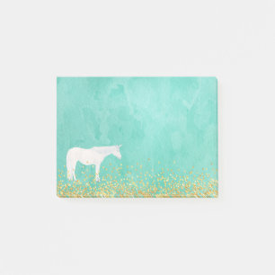 Watercolor White Unicorn Spearmint Gold Confetti Post-it Notes