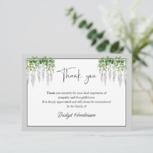 Watercolor White Wisteria Flowers Funeral Thank You Card