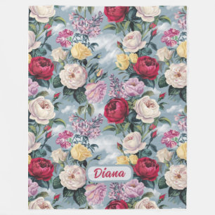  Watercolor White, Yellow And Pink Roses  Fleece Blanket