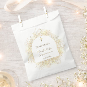 watercolor white yellow flowers First Communion Favour Bags