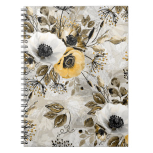 Watercolor white, yellow flowers notebook
