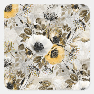 Watercolor white, yellow flowers square sticker