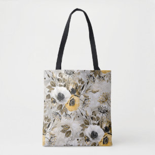 Watercolor white, yellow flowers  tote bag