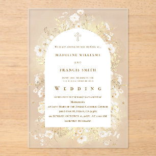 watercolor white yellow flowers Wedding Acrylic Invitations