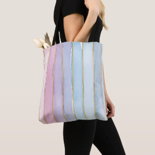 Watercolor Wide Vertical Stripes Blue Purple Pink Tote Bag