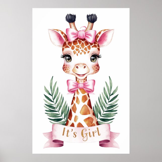 Watercolor wild animal giraffe It's girl#3 Poster (Front)
