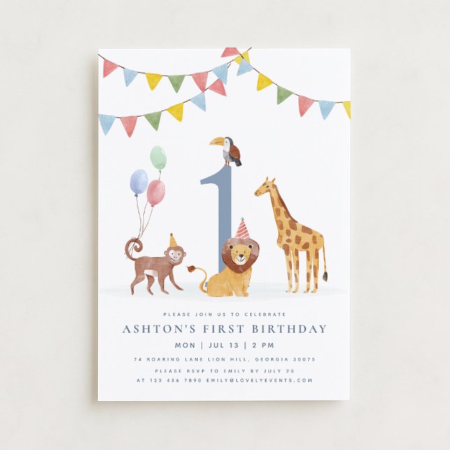 Watercolor Wild Animals First Birthday Invitation (Creator Uploaded)