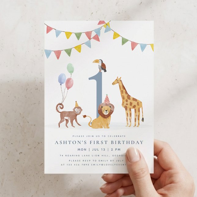 Watercolor Wild Animals First Birthday Invitation (Creator Uploaded)