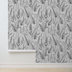 Watercolor Wild Autumn Grass Grey Wallpaper
