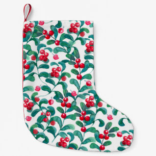 Watercolor wild berries, seamless pattern. small christmas stocking