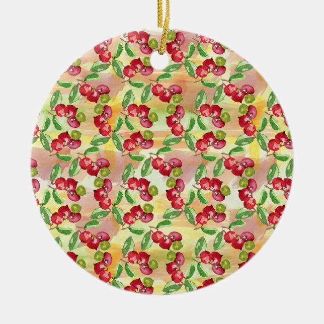 Watercolor wild berry ceramic tree decoration (Front)