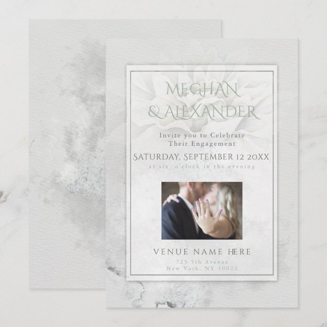 Watercolor Wild Dahlia Engagement Photo Frame Invitation (Front/Back)