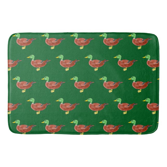 watercolor wild duck drawing bath mat (Front)