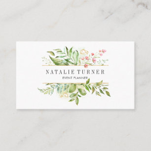 Watercolor Wild Floral Green Foliage Business Card
