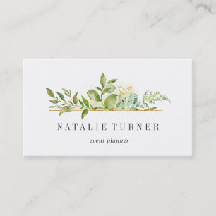 Watercolor Wild Floral Green Foliage Business Card