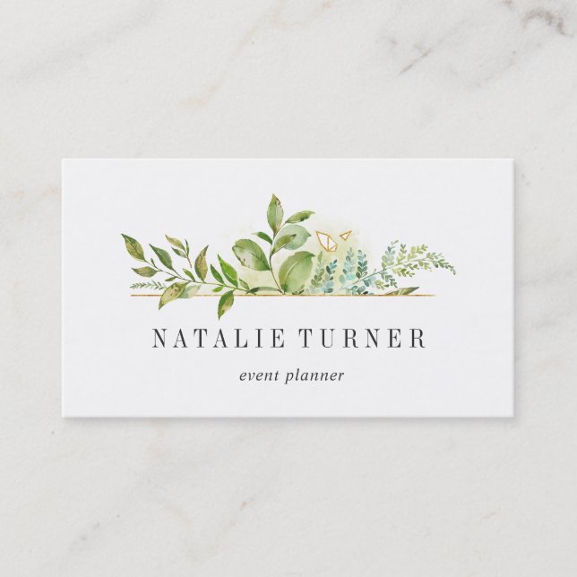 Watercolor Wild Floral Green Foliage Business Card (Front)