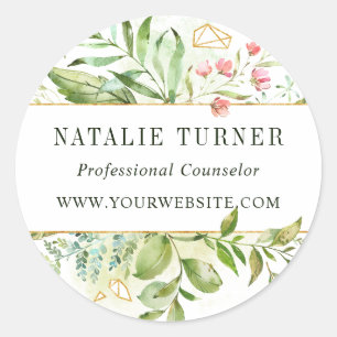 Watercolor Wild Floral Green Foliage Classic Round Sticker