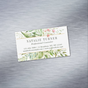 Watercolor Wild Floral Green Foliage Magnetic Business Card