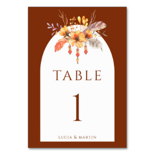Watercolor Wild Floral Terracotta Monogram Wedding Table Number