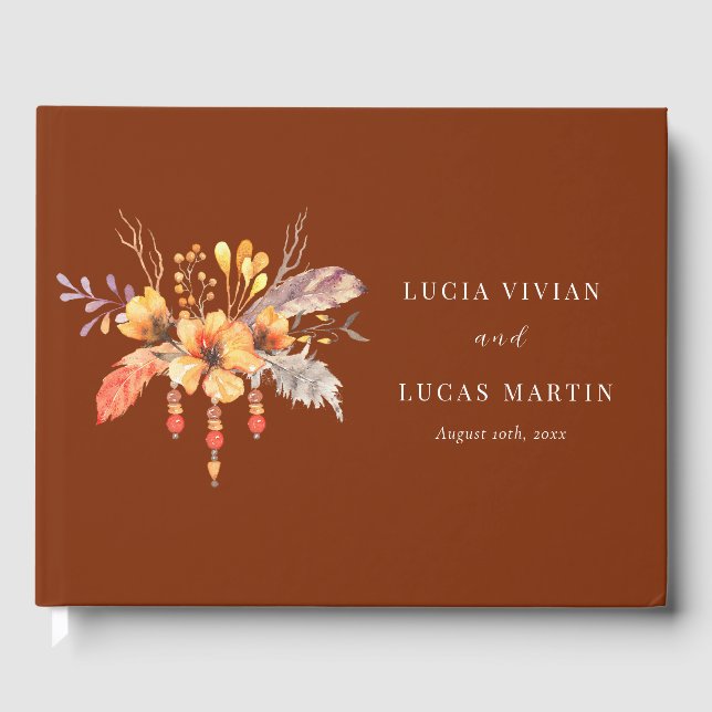 Watercolor Wild Floral Terracotta Wedding  Guest Book (Front)