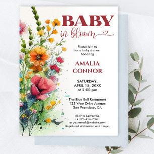Watercolor Wild Flower Baby in Bloom Baby Shower Invitation