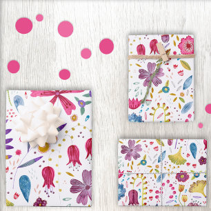 Watercolor Wild Flower Botanical Wrapping Paper Sheet