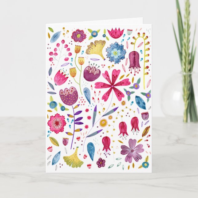 Watercolor Wild Flower Modern Painting Greetings Announcement (Front)