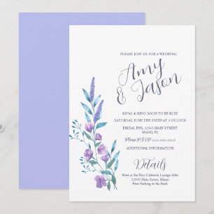 Watercolor Wild Flower Muted Lavender Wedding Invitation
