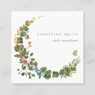 Watercolor Wild Flower Wreath  Square Business Card