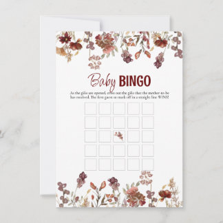 Watercolor Wild Flowers Baby Bingo Game Card