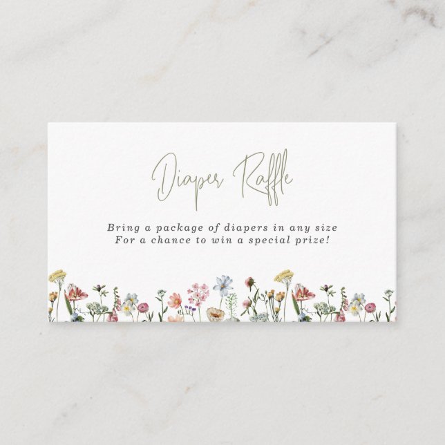 Watercolor Wild Flowers Diaper Raffle Enclosure Card (Front)