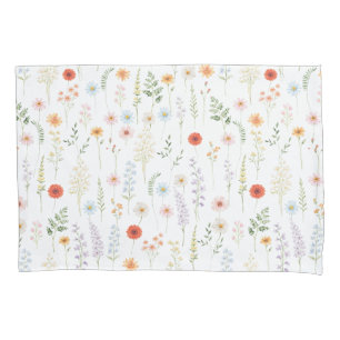 Watercolor Wild Flowers Floral Botanical Pattern Pillowcase