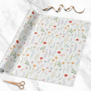 Watercolor Wild Flowers Floral Botanical Pattern Wrapping Paper