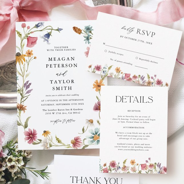 Watercolor Wild Flowers Floral Wedding Invitation (Creator Uploaded)
