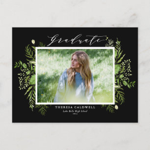 Watercolor Wild Foliage Black Photo Graduation Postcard