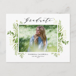 Watercolor Wild Foliage Black Photo Graduation  Postcard