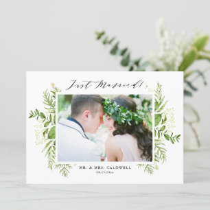 Watercolor Wild Foliage Horizontal Just Married Announcement