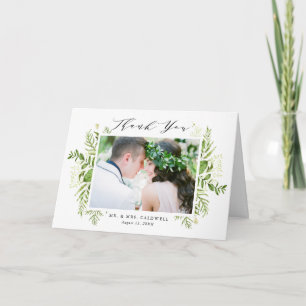 Watercolor Wild Foliage Photo Wedding Thank You Card