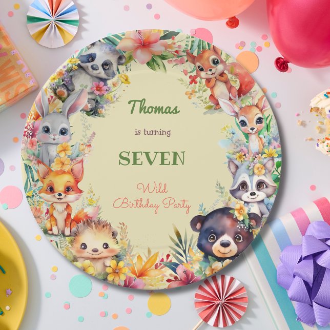 Watercolor Wild forest animals kids birthday Paper Plate (Creator Uploaded)