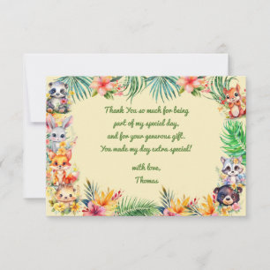 Watercolor Wild forest animals kids birthday Thank You Card