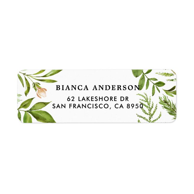 Watercolor Wild Green Foliage Address Label (Front)