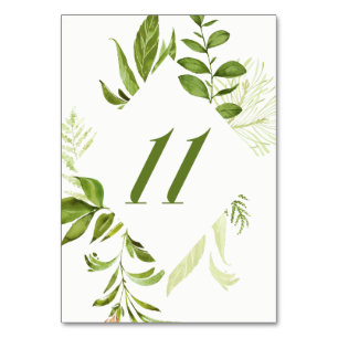 Watercolor Wild Green Foliage Table Number 11 Card