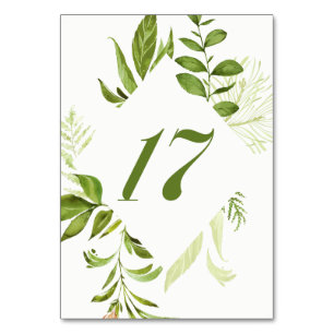 Watercolor Wild Green Foliage Table Number 17 Card