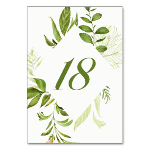 Watercolor Wild Green Foliage Table Number 18 Card