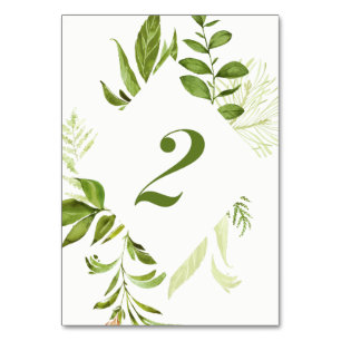 Watercolor Wild Green Foliage Table Number 2 Card