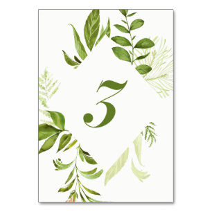 Watercolor Wild Green Foliage Table Number 3 Card