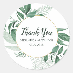 Watercolor Wild Leaves Hunter Green Wedding Classic Round Sticker