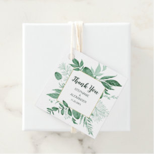 Watercolor Wild Leaves Hunter Green Wedding Favour Tags